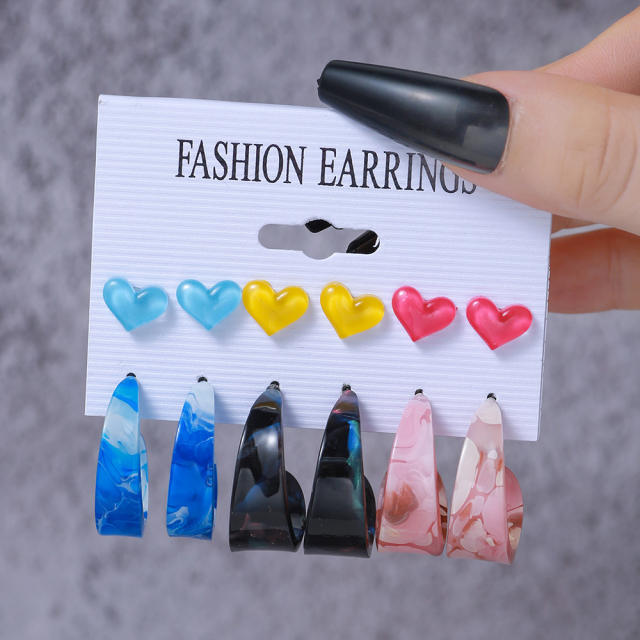 INS colorful resin y2k chunky hoop earrings studs earrings set