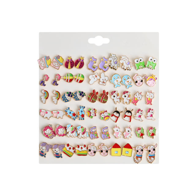 30pair candy color cartoon animal series studs earring set