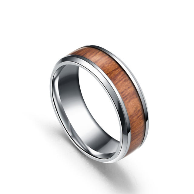 New design wood pattern mix stainless steel rings band for men