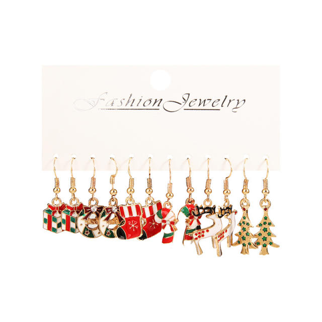 6 pair cute enamel christmas earring set