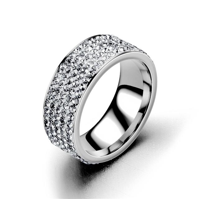 5 row rhinestone pave setting stainless steel rings band