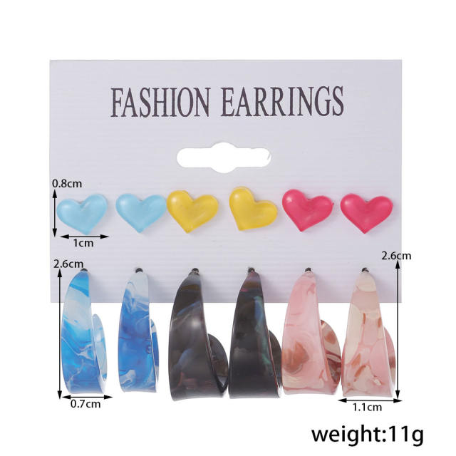 INS colorful resin y2k chunky hoop earrings studs earrings set