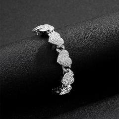 Hiphop diamond heart ice out cuban link chain necklace bracelet set