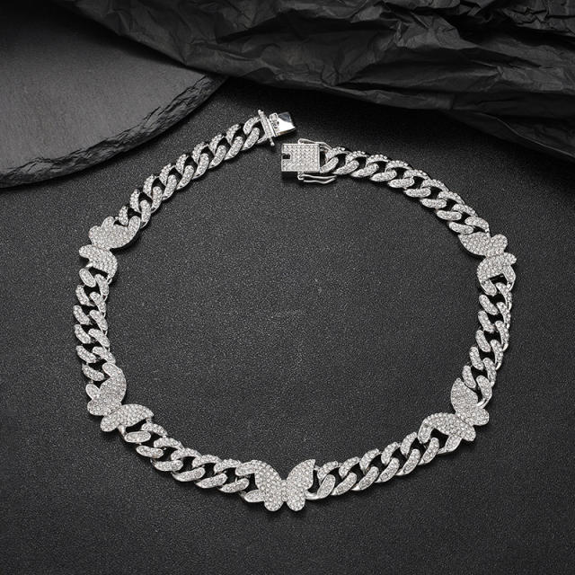 Hiphop ice out cuban link chain star heart choker necklace for men