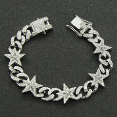 Hiphop full diamond star cuban link chain ice out bracelet