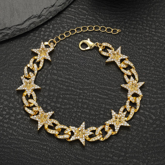 Hiphop ice out cuban link chain star heart choker necklace for men