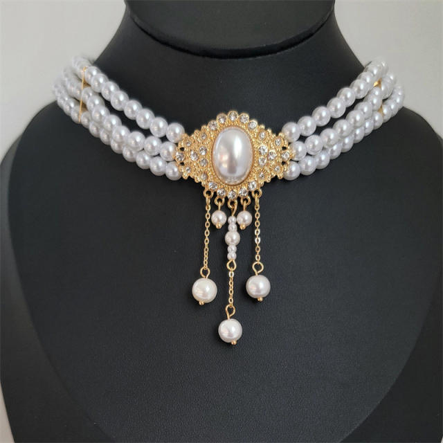 Vintage pearl tassel strand choker necklace
