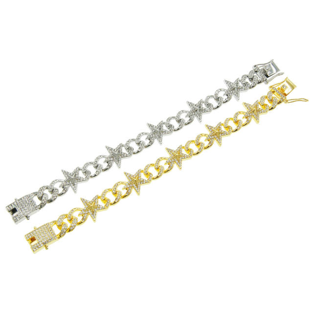Hiphop full diamond star cuban link chain ice out bracelet