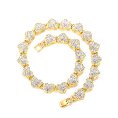 Hiphop diamond heart ice out cuban link chain necklace bracelet set