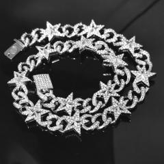 Hiphop diamond star cuban link chain ice out necklace