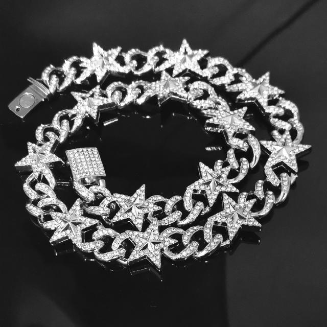 Hiphop diamond star cuban link chain ice out necklace
