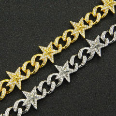Hiphop full diamond star cuban link chain ice out bracelet