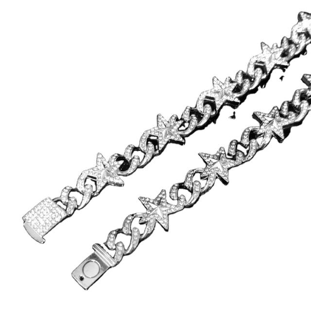 Hiphop diamond star cuban link chain ice out necklace