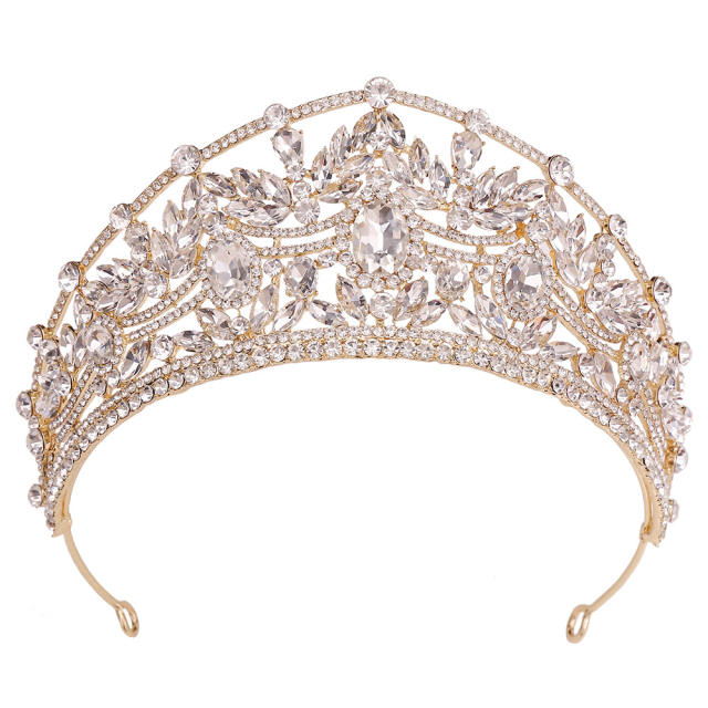 Luxury large size cubic zircon colorful palace wedding hair crown