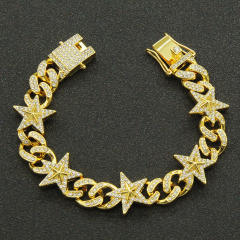 Hiphop full diamond star cuban link chain ice out bracelet