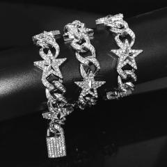 Hiphop diamond star cuban link chain ice out necklace