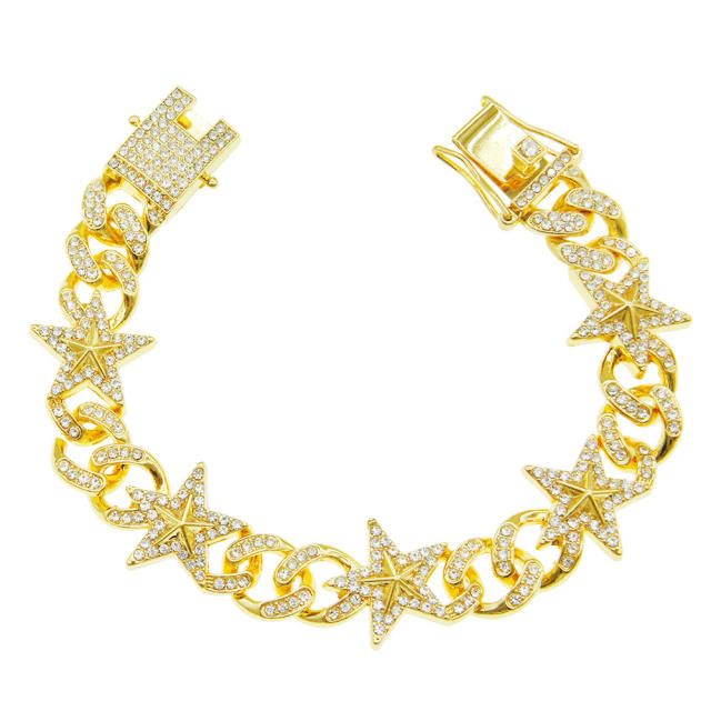 Hiphop full diamond star cuban link chain ice out bracelet
