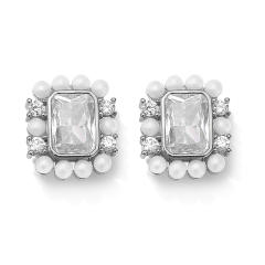 Elegant pearl bead cubic zircon copper studs earrings