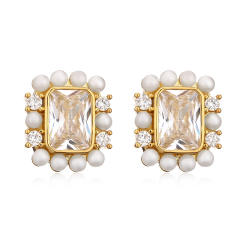 Elegant pearl bead cubic zircon copper studs earrings