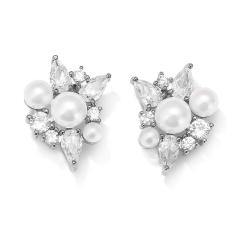 Chic pearl bead cubic zircon copper studs earrings
