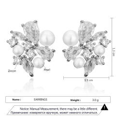 Korean fashion luxury pearl bead cubic zircon copper studs earrings