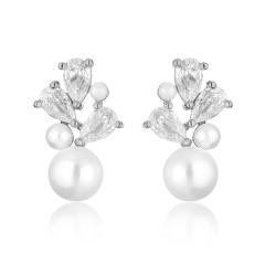 Elegant cubic zircon drop pearl bead earrings