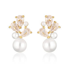 Elegant cubic zircon drop pearl bead earrings