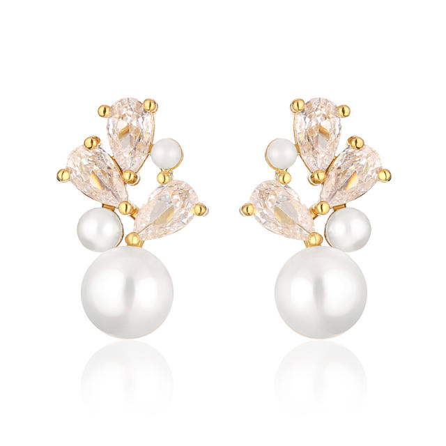 Elegant cubic zircon drop pearl bead earrings
