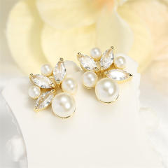 Chic cubic zircon pearl bead women studs earrings