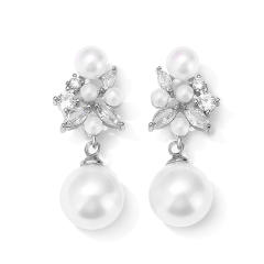 Elegant cubic zircon pearl bead drop wedding earrings