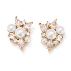 Chic pearl bead cubic zircon copper studs earrings