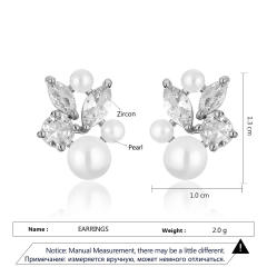 Korean fashion sweet elegant cubic zircon pearl bead studs earrings