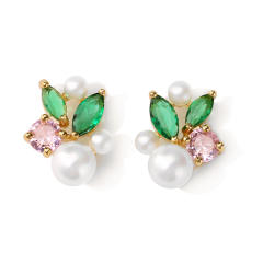 Korean fashion sweet elegant cubic zircon pearl bead studs earrings