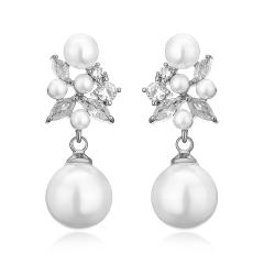 Elegant cubic zircon pearl bead drop wedding earrings