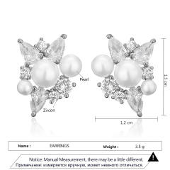 Chic pearl bead cubic zircon copper studs earrings