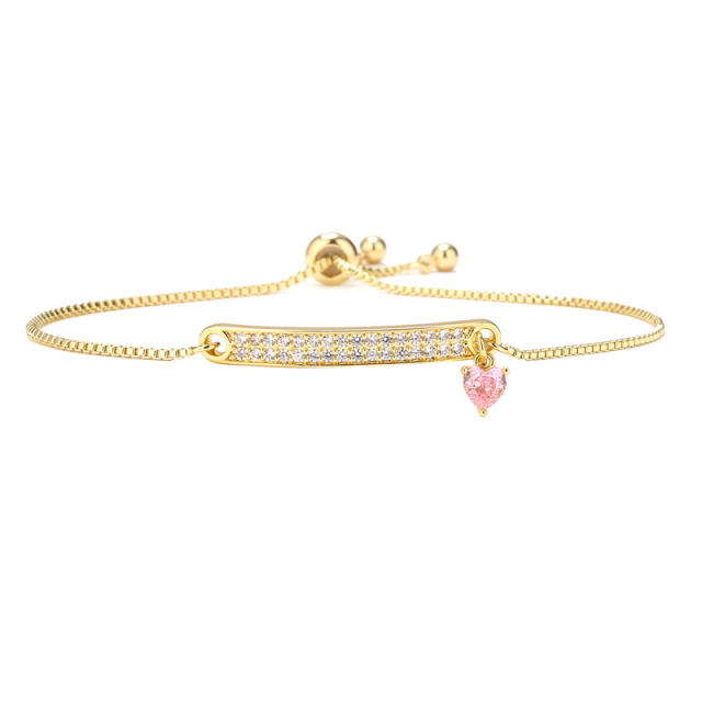 Delicate diamond card tiny heart charm slide women bracelet
