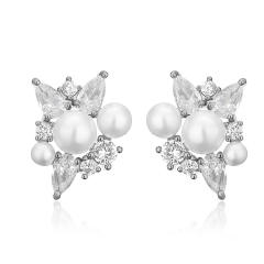 Chic pearl bead cubic zircon copper studs earrings