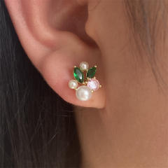 Korean fashion sweet elegant cubic zircon pearl bead studs earrings