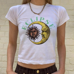 Summer Y2K black color moon sun pattern cropped tops