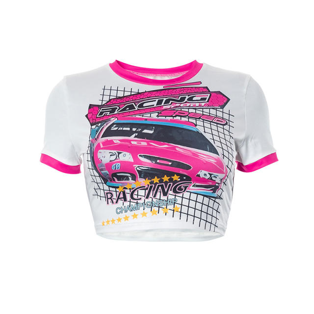 Personality sexy racing pattern tight cropped tops