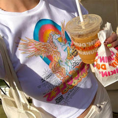 Summer unicorn letter printing Y2K cropped tops