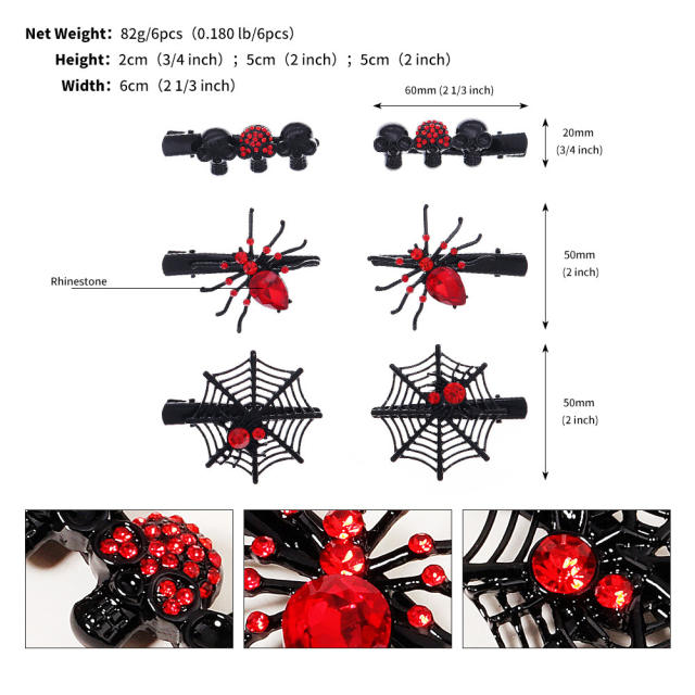 Halloween spider skull head web design hair clips set