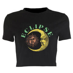 Summer Y2K black color moon sun pattern cropped tops