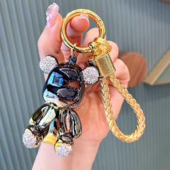 Delicate gorgeous color diamond cartoon bear keychain