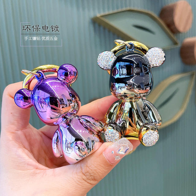 Delicate gorgeous color diamond cartoon bear keychain