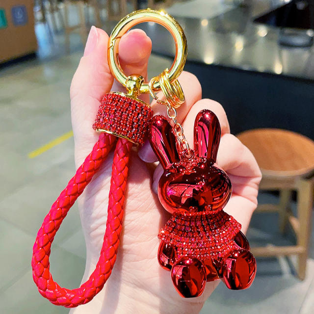Luxury pave setting rhinestone gorgeous color rabbit keychain