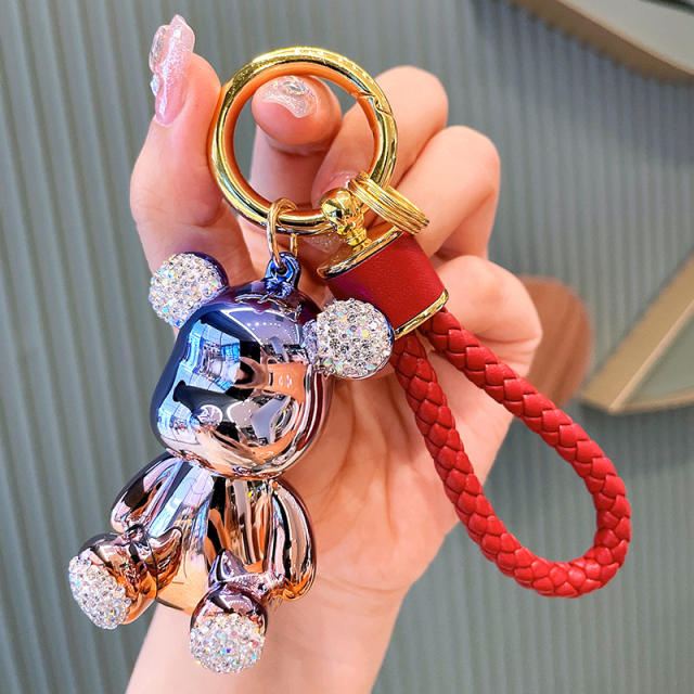 Delicate gorgeous color diamond cartoon bear keychain