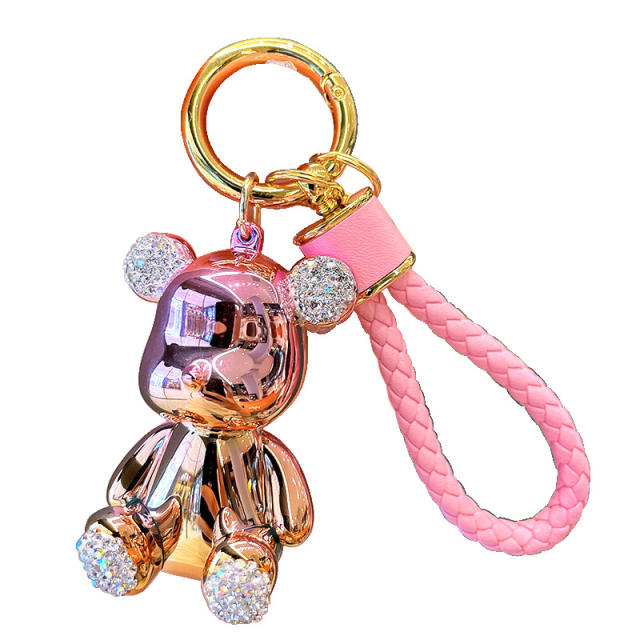 Delicate gorgeous color diamond cartoon bear keychain
