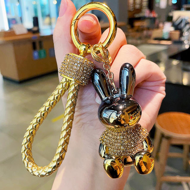 Luxury pave setting rhinestone gorgeous color rabbit keychain
