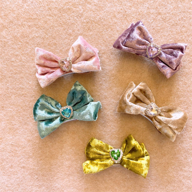 Korean fashion new design colorful velvet bow hair clips for kids